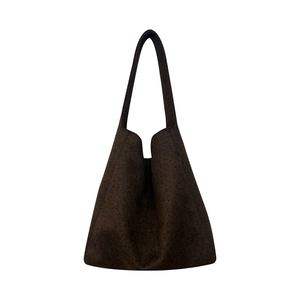 Deep brown woolen leopard print tote bag with minimalist sleek top handle design