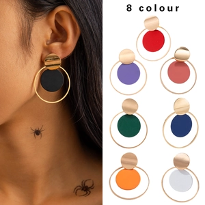 Pendientes Colgantes de Círculo Geométrico de Aleación Pendientes de Botón Redondos Creativos con Lentejuelas Accesorios de Joyería de Océano Estrella de Mar Concha Flecos para Mujer