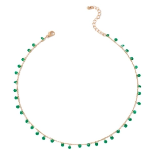 French vintage style gold choker with multiple green teardrop stone pendants