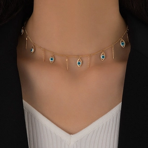 Evil Eye Pendant Necklace Belly Chain Alloy Blue Enamel Vertical Bar Bohemia Jewelry For Women