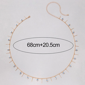 Detail of evil eye necklace with vertical bars and 68cm plus 20.5cm chain length