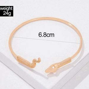 Detail of snake shape golden bangle showing 24g weight and 6.8cm diameter specifications