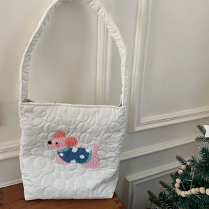 Sac fourre-tout matelassé blanc avec broderie chiot mignonne et design décontracté