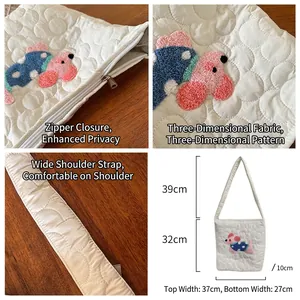 Sac fourre-tout matelassé brodé dessin animé avec motif chiot et large bandoulière