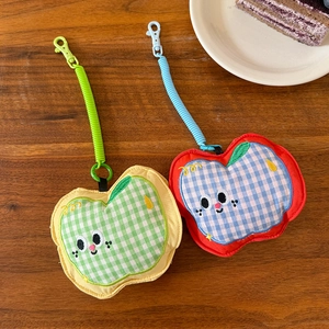 Cute apple-shaped soft fabric earphone case pendants with embroidered cartoon expressions