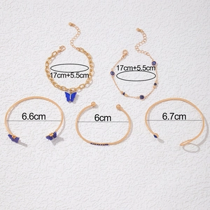 Détails du lot de 5 bracelets dorés avec breloques papillon bleu et œil protecteur grec
