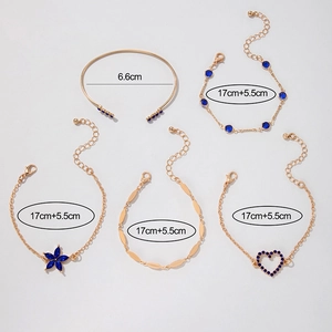 Spécifications de taille pour l'ensemble de bracelets dorés multicouches et pierres bleues