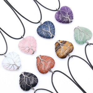 Heart Tree Of Life Pendant Necklace Natural Crystal Gemstone Silver Wire Wrapped Handmade Jewelry For Women Girls