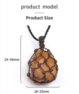 Guide des tailles détaillé du pendentif en pierre brute avec filet tressé marron