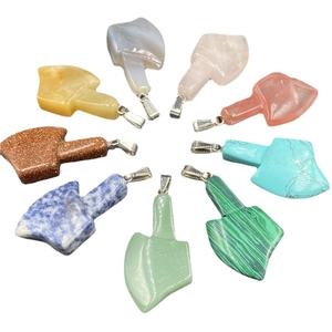 Multi-color natural stone axe-shaped pendants with silver metal clasps for necklaces