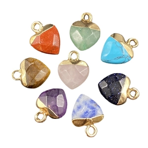 Set of heart-shaped semi-precious stone pendants with gold plated clasps in 8 colors
