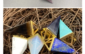 Detailed collection of assorted stone cone pendants with geometric gold metal bails