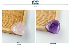 Confronto di pietre di quarzo rosa e ametista a forma di cuore con finitura lucida