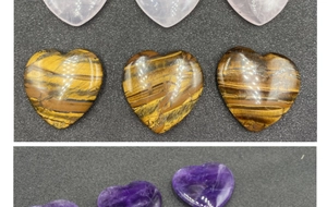 Pierres naturelles en forme de cœur polies en œil de tigre, améthyste et quartz rose