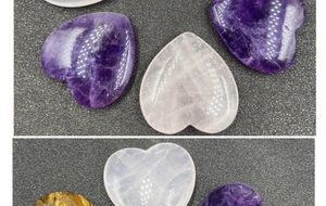 Pierres naturelles polies en forme de cœur en améthyste, quartz rose et œil de tigre