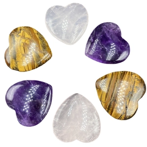 Lot de 6 pierres de massage en forme de cœur en améthyste, œil de tigre et quartz