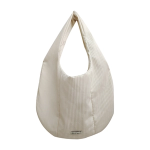 Off-white pleated vertical stripe tote bag with lightweight large capacity design