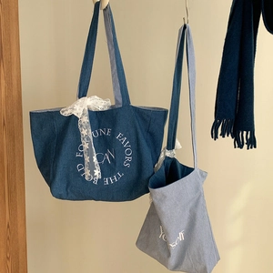 Sacs cabas en denim avec broderie de lettres et ruban de dentelle, style bohème