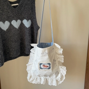 Sac Bandoulière En Toile Pour Femme Avec Volants En Dentelle Et Imprimé Ange Écusson Cheval Rétro