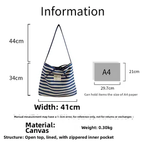 Sac cabas en toile 41x34cm avec poche intérieure zippée et capacité pour format A4