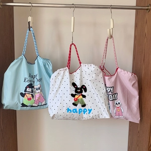 Sac Fourre-tout À Grande Capacité Imprimé Dessin Animé Cordon Polyester Sac À Épaule Pour Femmes À Carreaux À Pois