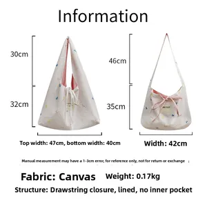 Tableau des tailles détaillant les dimensions du cabas en toile légère