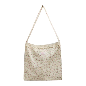 Sac bandoulière floral en toile avec bordure en dentelle élégante et motifs fleuris