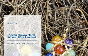 Detailed wire-wrapped flower pendant featuring colorful seven chakra stones in gold finish