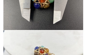 Macro view of wire-wrapped seven-color natural stone pendant measuring 3.5cm diameter