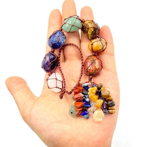 Handmade 7 chakra natural raw gemstone car hanging with woven nets and stone tassels