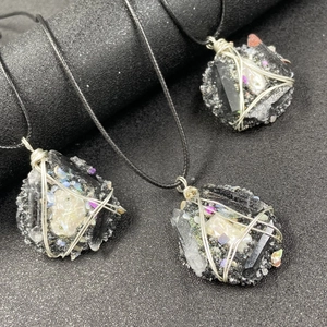 Collier Pendentif Künstliche Perle Enveloppé De Fil Irrégulier Avec Pierre Naturelle En Cristal Noir Bijoux Bohèmes Faits À La Main