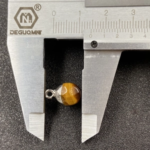 Colgante de ojo de tigre chapado en oro, cuenta redonda de 10mm con calibre de medida