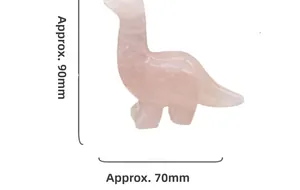Detailed size view of rose quartz dinosaur carving, measuring 90mm height and 70mm length