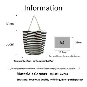 Size chart showing dimensions for the large canvas tote bag with 30cm shoulder strap drop