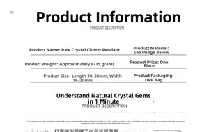 Detailed size and weight specifications for natural amethyst cluster stone pendants