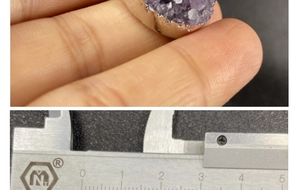 Detailed size measurement of a natural amethyst crystal pendant with silver plating