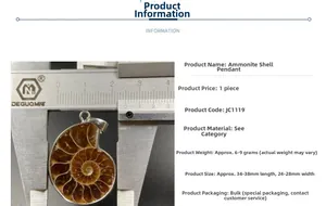 Detailed size measurement of a nautilus fossil shell pendant with specific dimensions