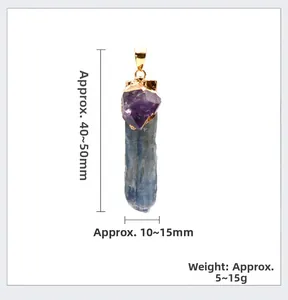 Dimensions du pendentif en cyanite bleue brute et améthyste violette avec dorure