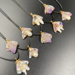 Amethyst Druzy Pendant Necklace With Artificial Baroque Pearl Irregular Natural Gemstone Golden Wire Wrapped Bohemian Jewelry For Women