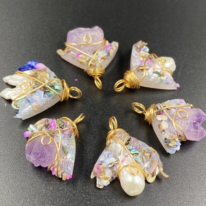 Handcrafted amethyst and baroque pearl wire-wrapped pendants for DIY jewelry making