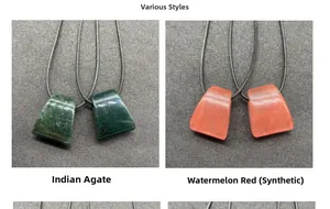 Comparison of Indian Agate and Watermelon Red synthetic trapezoid pendant necklaces