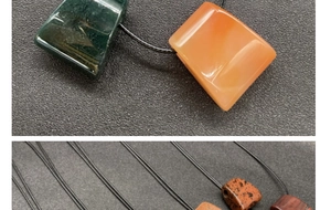 Macro view of trapezoid natural agate pendant necklaces with creative mineral textures