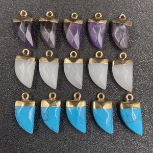 Set di 15 ciondoli a corno in pietra con punte placcate oro in viola, bianco e azzurro cielo