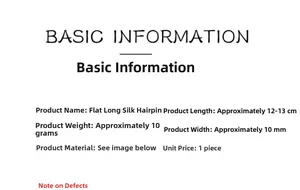 Detailed size specifications for the flat long wire-wrapped natural stone hairpin