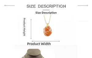 Size description for red agate raw stone necklace with handmade net woven pendant