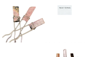 Detail of hand-wrapped wire hairpins with amethyst and irregular natural stones