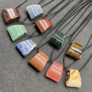 Set of 10 natural agate crystal fan-shaped pendants with black waxed cord necklaces
