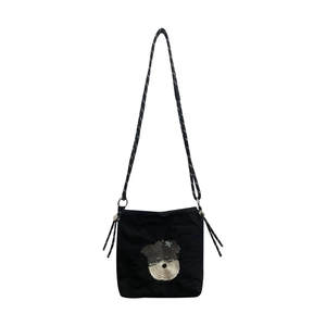 Mini sac à bandoulière noir avec broderie Schnauzer et sangle corde ajustable