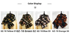 Detailed color selection showing plaid scarves in yellow, green, blue and orange shades