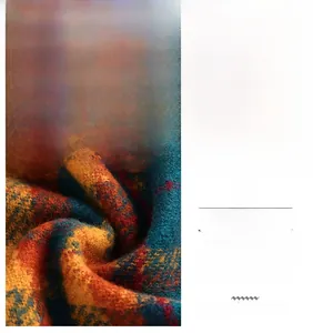 Macro view of colorful checkered scarf fabric with thick and soft knitted texture